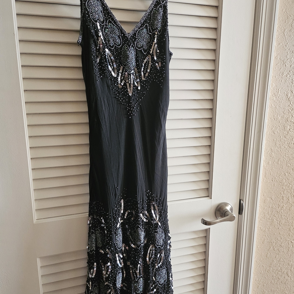 Chic Black Maxi Dress with Silver Accents